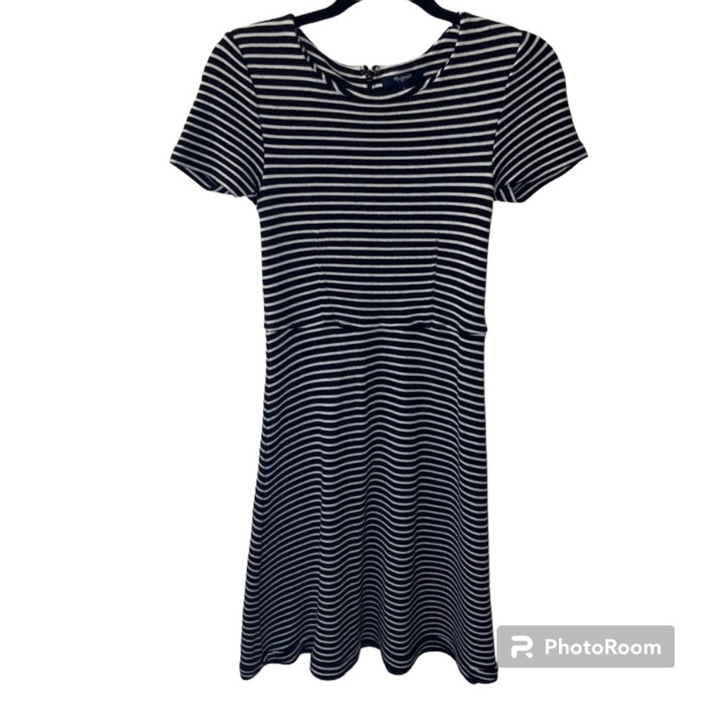 Madewell Gallerist Striped Knit Fit & Flare Dress Size S Black White